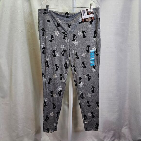 Feeling Festive Gray Halloween Spooky Black Cat Soft Leggings Size XL - Picture 1 of 10